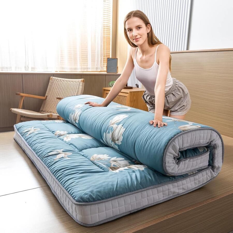 ShopHaven Japanse Futon Matras met Gequilte Toplaag Opvouwbaar Tatami Vloermatras Ademend Katoenen Floor Bed Comfortabele Logeermat 90x190 cm Traditioneel Japans Slaapmat Gastvriendelijk Vouwbed