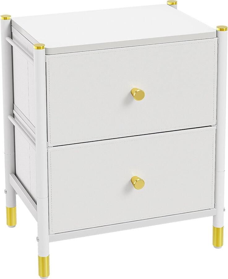 ShopHaven Ladekast Met 2 Stoffen Lades Witte Opbergkast Voor Slaapkamer Kast Met Handvatten Compacte Opslagkast Modern Design Multifunctionele Opberger