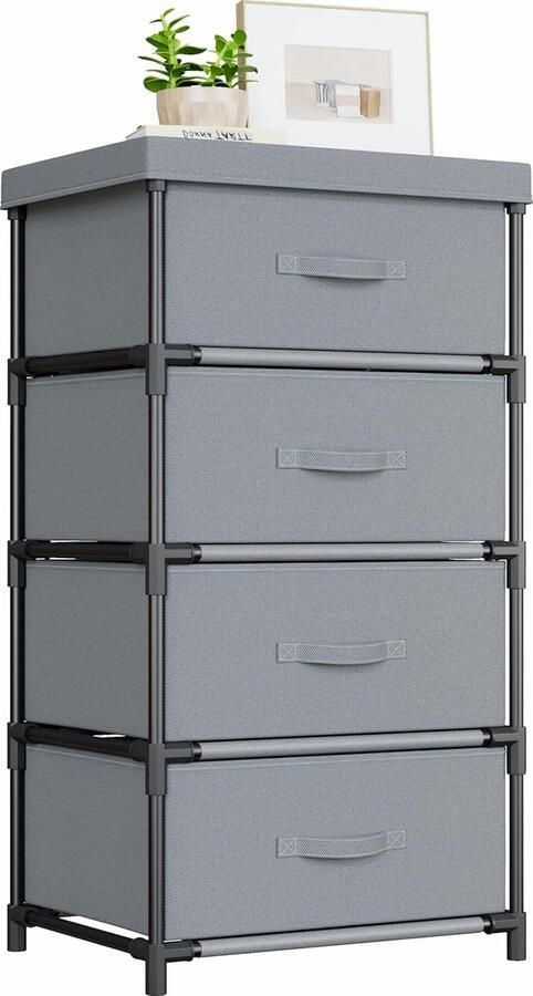 ShopHaven Ladekast Met 4 Stoffen Lades Grijze Opbergkast Voor Slaapkamer Woonkamer Hal Kantoor En Kast Stevig Stalen Frame Compacte En Stijlvolle Opberger