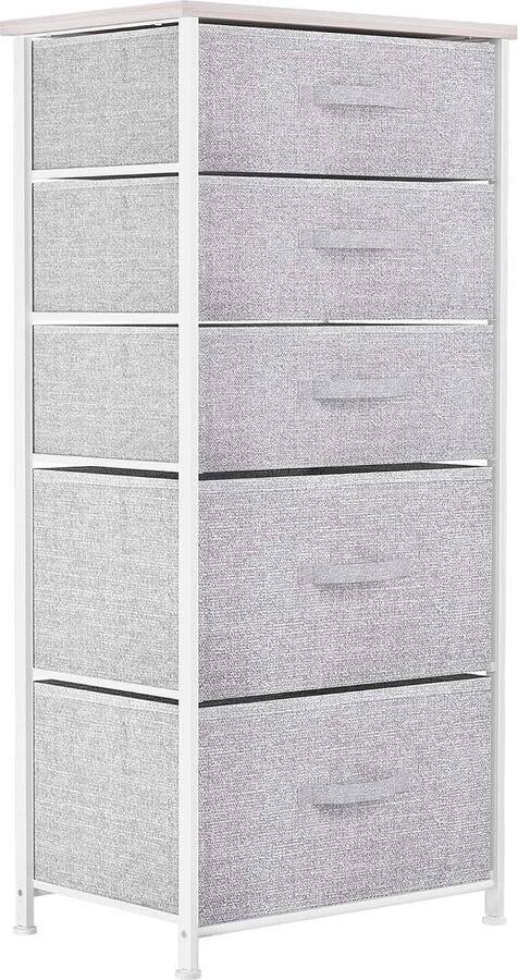 ShopHaven Ladekast met 5 Lades Lichtgrijs Non-Woven Stof Stabiel Stalen Frame Houten Bovenblad Compacte Opberger Slaapkamer Woonkamer Kledingkast Hal Eenvoudig Te Gebruiken Lades