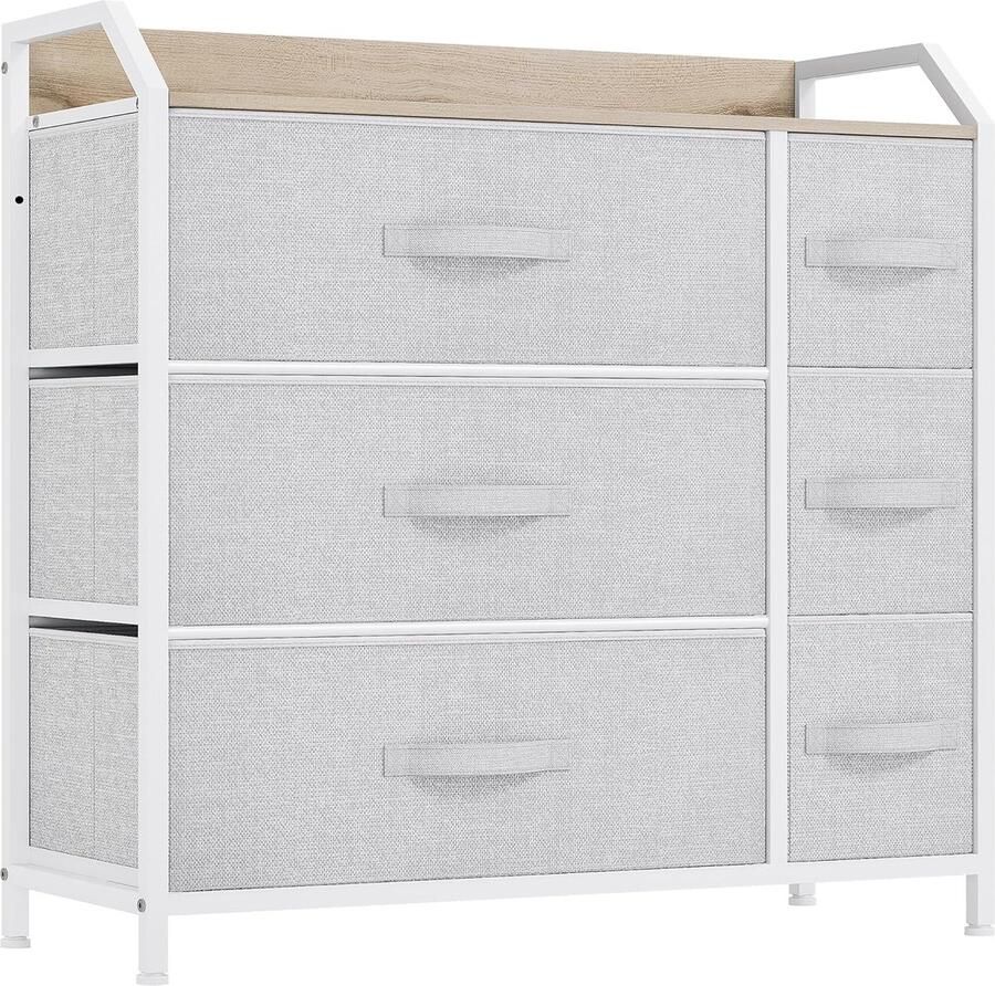 ShopHaven Ladekast met 6 Lades voor Slaapkamer Stoffen Dressoir met Handvatten Opberg Lades met Metaal Frame voor Woonkamer Gang Kinderkamer Lichtgrijs