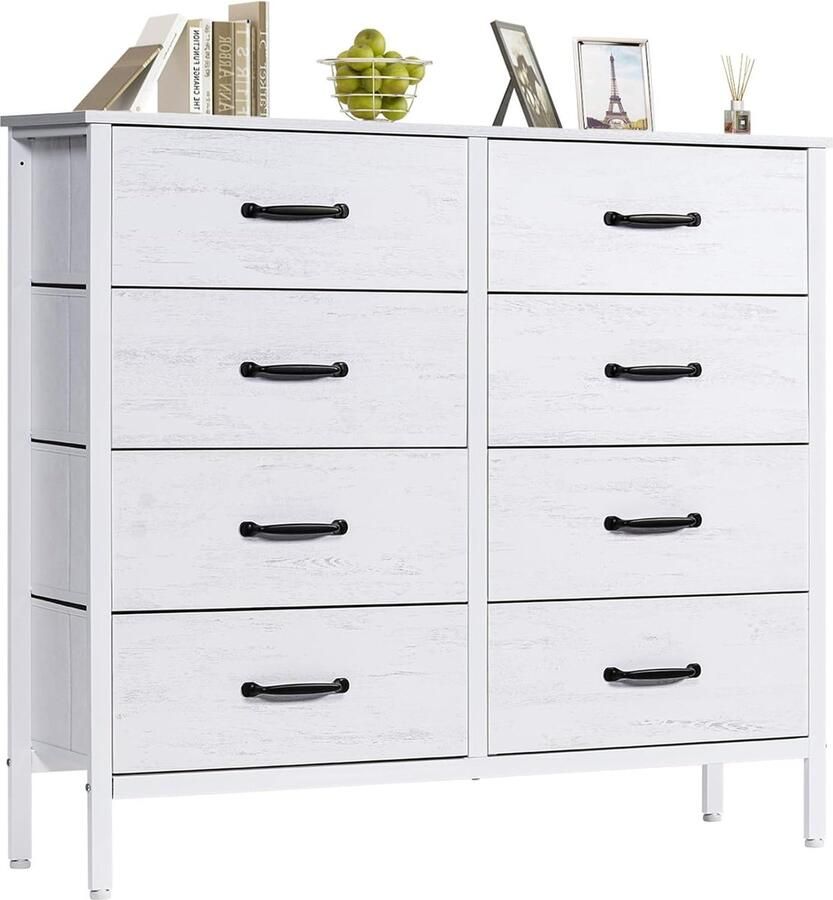 ShopHaven Ladekast met 8 Stoffen Lades Witte Ladekast voor Slaapkamer Keuken Kantoor Hal en TV Meubel met Opberglades Multifunctionele Kast voor Extra Opslagruimte