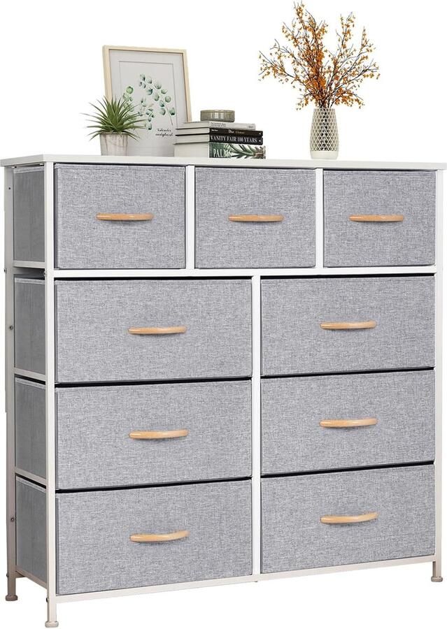 ShopHaven Ladekast met 9 Lades Opbergkast voor Slaapkamer Keuken Kantoor Hal Multifunctionele Opbergkast met Stoffen Lades Meubel voor Woonkamer Slaapkamer Hal Kantoor Zwart