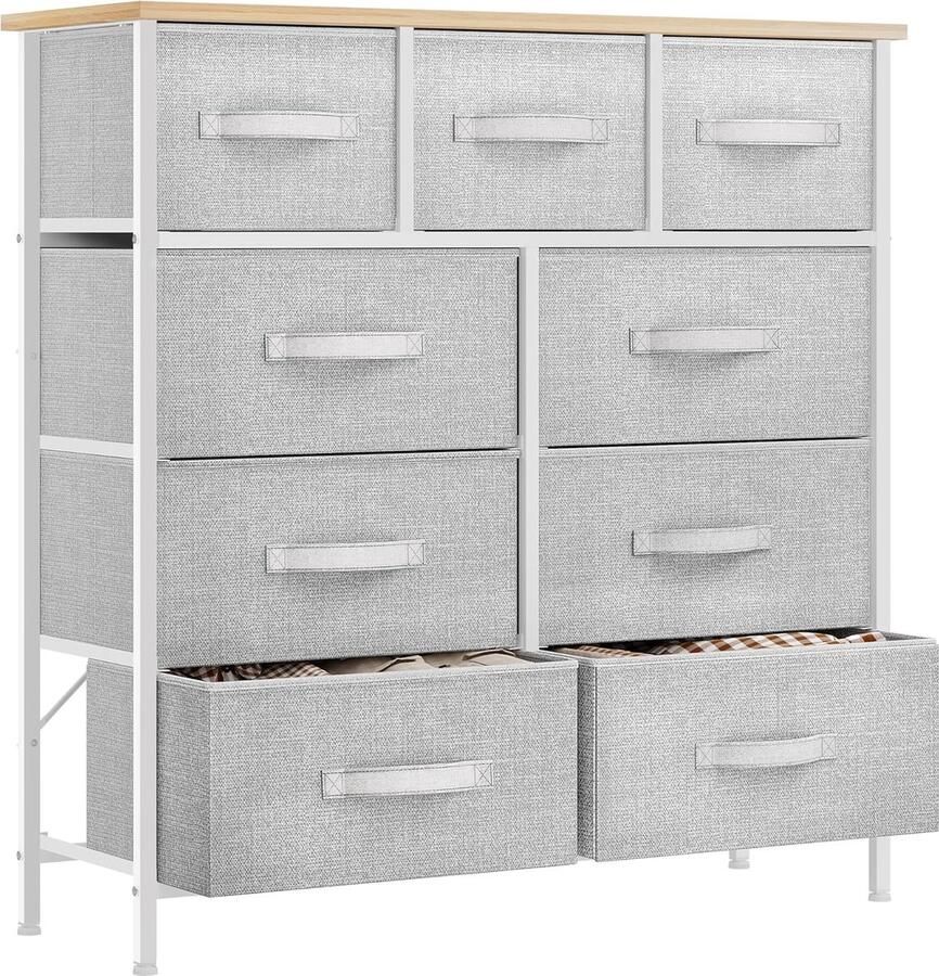 ShopHaven Ladekast met 9 Lades voor Slaapkamer Stof Dressoir met Handgrepen Opberg Lades met Metaal Frame voor Woonkamer Hal Kinderkamer Crème Wit