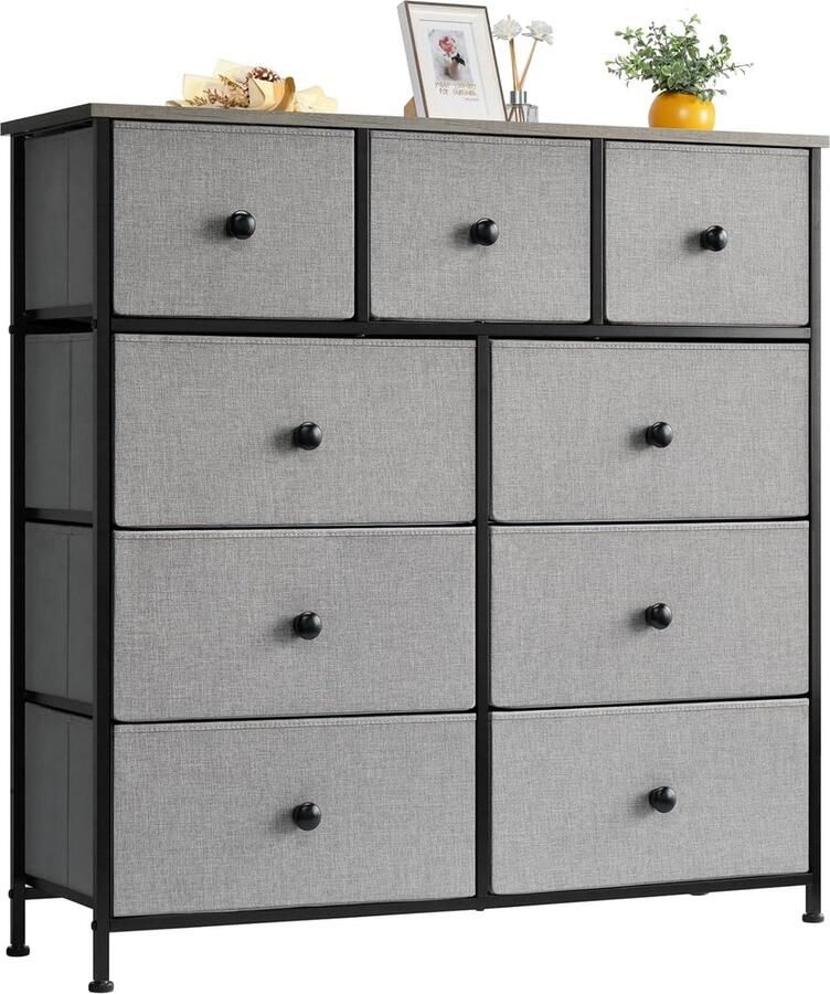 ShopHaven Ladekast met 9 Stoffen Lades Opbergkast voor Slaapkamer Woonkamer Kantoor Hal Meubel met 9 Lades Kast voor Kleding Boeken Accessoires Multifunctionele Commode voor Huis en Kantoor