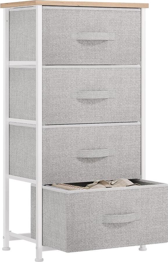 ShopHaven Ladenkast 4 Lades Bedrijfskast met Houten Bovenblad Opberglades voor Slaapkamer Woonkamer Kinderkamer Lichtgrijs Stof Dresser