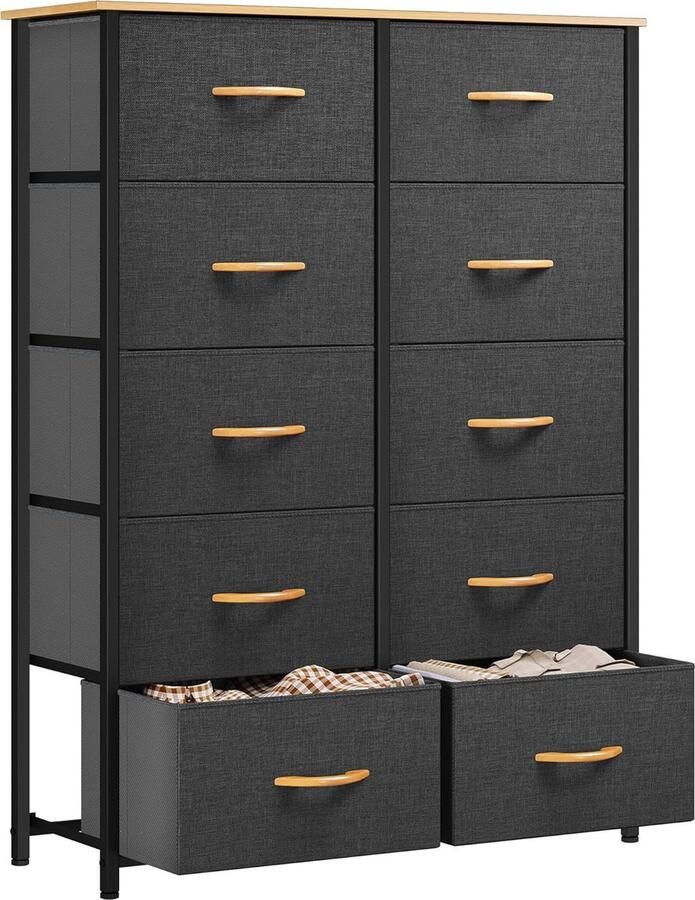 ShopHaven Ladenkast met 10 Lades Cationisch Stof Opbergorganizer voor Slaapkamer Woonkamer Kast Stevig Stalen Frame Makkelijk Trekbare Stofbakken en Houten Bovenblad Stoffen Dressoir