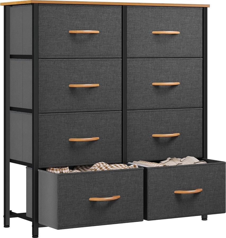 ShopHaven Ladenkast met 8 Lades Cationisch Stof Opbergorganizer voor Slaapkamer Woonkamer Kast Stevig Stalen Frame Eenvoudig Te Trekken Stofladen en Houten Bovenkant Fabric Dressoir