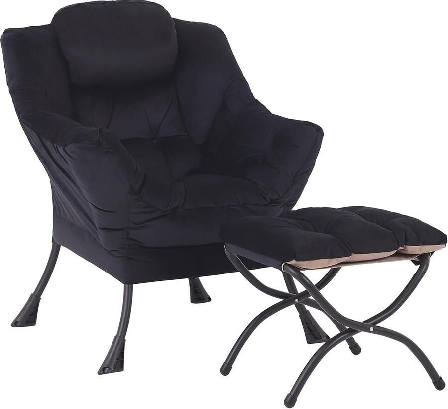 ShopHaven Lounge Stoel met Voetenbankje Moderne Accentstoel met Armleuningen en Zijvak Gevoerde Bank voor Lezen en Ontspanning Comfortabele Stoel voor Kleine Ruimtes en Hoekjes