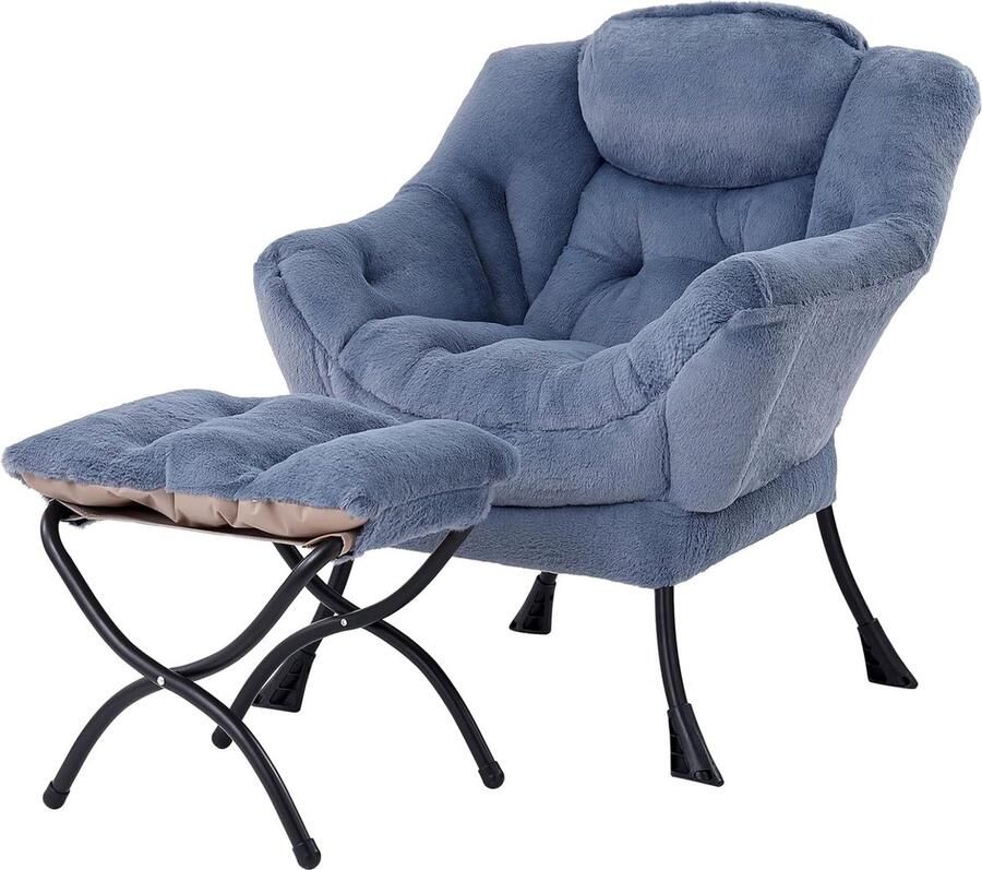 ShopHaven Lazy Chair met Voetenbank Moderne Lounge Accent Stoel met Armleuningen en Zijvak Casual Geïsoleerde Sofa Stoel Set Leesstoel met Voetensteun voor Kleine Ruimtes Hoekstoel