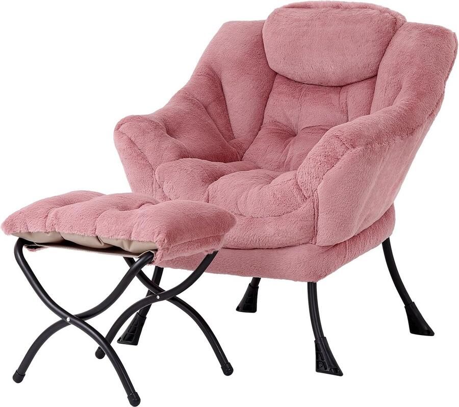 ShopHaven Lazy Chair met Voetenbank Moderne Lounge Accent Stoel met Armleuningen en Zijzak Casual Gestoffeerde Sofa Stoel Set Leesstoel met Voetensteun voor Kleine Ruimtes Hoekstoel