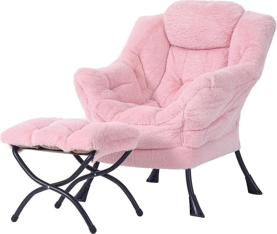 ShopHaven Lazy Chair Moderne Lounge Stoel met Armleuningen en Zijklep Gestoffeerde Leunstoel Set voor Vrije Tijd Leesstoel met Voetensteun voor Kleine Ruimtes Hoekstoel voor Woonkamer en Slaapkamer - Foto 3