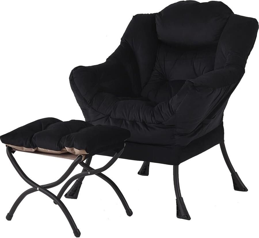 ShopHaven Lounge Stoel met Voetenbank Comfortabele Fauteuil met Armleuningen en Zijvak Moderne Relaxstoel voor Woonkamer Slaapkamer of Hoek Beklede Leesstoel met Opbergvak Compacte Zitstoel voor Kleine Ruimtes