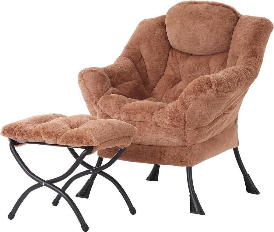 ShopHaven Lounge Stoel met Armleuningen en Zijkussen Moderne Lazy Chair Leunstoel met Voetensteun Accent Stoel voor Lezen en Ontspanning Verstelbare Zitstoel voor Kleine Ruimtes Comfortabele Stoel voor in de Hoek