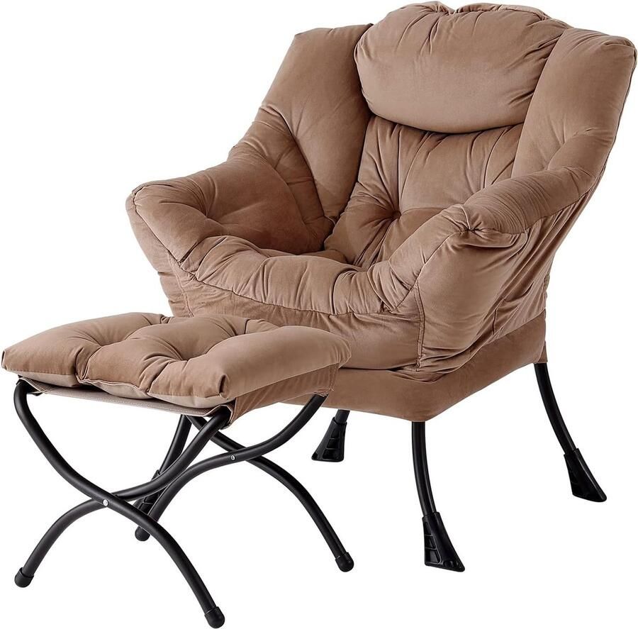 ShopHaven Lounge Stoel met Armleuningen en Zijvak Moderne Lazy Chair met Voetenbank Comfortabele Gestoffeerde Leesstoel Compacte Relaxstoel voor Kleine Ruimtes Hoekstoel met Voetsteun