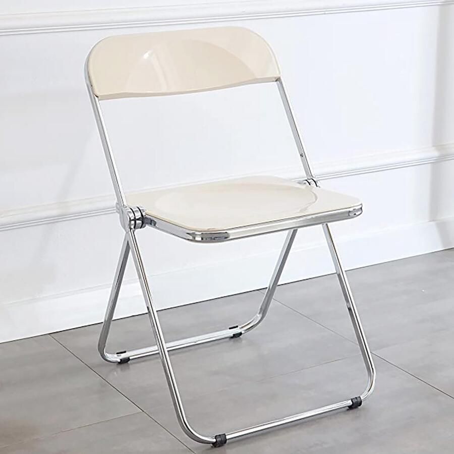 ShopHaven Luxe Moderne Acryl Vouwstoel Transparante Stoelen Ghost Stapelbare Stoel PC Kunststof Woonkamerstoel Chroom Frame Vouwbare Acryl Stoel voor Binnen en Buiten Wit