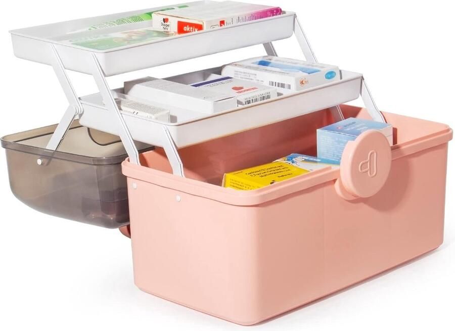 ShopHaven Medicijnenopslag Grote Medicijndoos Veilige en Georganiseerde Opbergdoos Roze