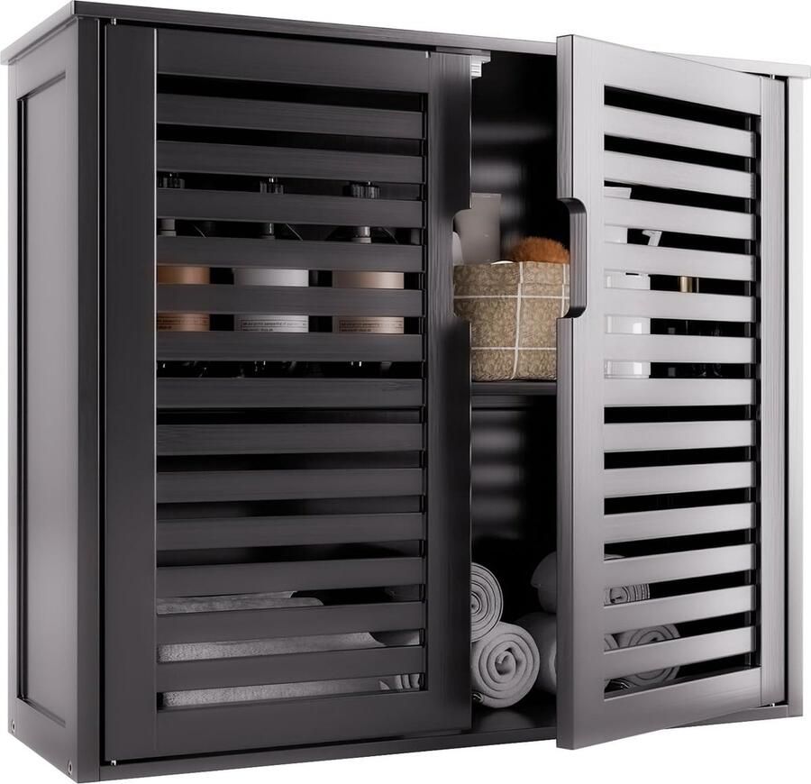 ShopHaven Medicijnkastje met Rolluikdeuren Ruimtebesparende Opbergorganizer Badkamerkast met Verstelbare Planken Stijlvol Ontwerp Duurzaam Materiaal