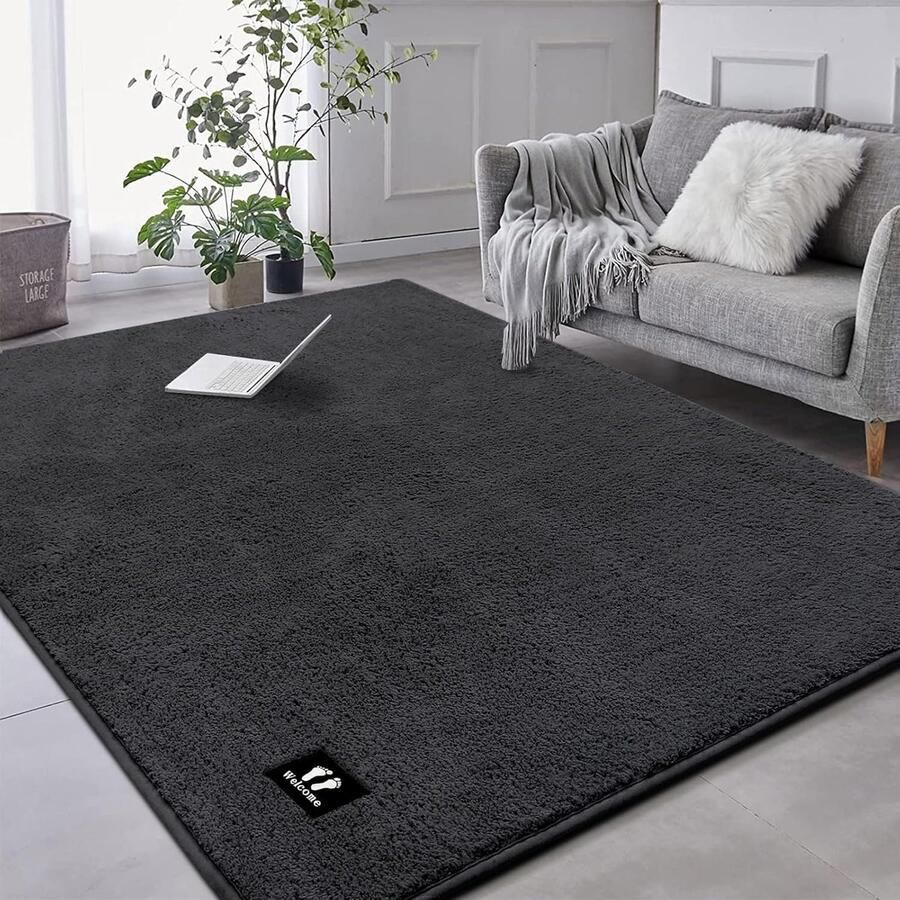 ShopHaven Microvezel Vloerkleed 120x160 cm – Fluffy Laagpolig Tapijt Donkergrijs – Zacht Vloerkleed voor Woonkamer en Slaapkamer – Modern Wasbaar Kleed – Comfortabel Sierkleed voor Interieur & Kinderkamer – Warm en Geluiddempend Vloertapijt