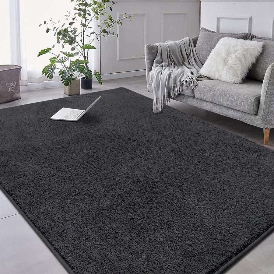 ShopHaven Microvezel Vloerkleed 200x300 cm – Fluffy Hoogpolig Tapijt Antraciet – Zacht Wasbaar Laagpolig Kleed met Antislip Onderzijde – Modern Sierkleed voor Woonkamer Slaapkamer of Interieur – Comfortabel & Stijlvol Vloertapijt