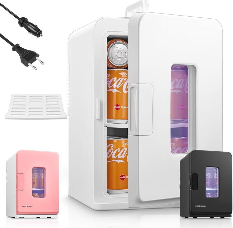 ShopHaven Mini Koelkast 15L Koeler en Verwarmer 15 Blikjes Capaciteit Compacte Koelkast voor Slaapkamer Auto en Bureau Draagbare Huidverzorging Koelbox Twee Versnellingen Wit