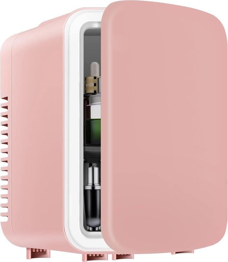 ShopHaven Mini Koelkast 4L Compacte Koelbox en Verwarmer 6 Blikjes Capaciteit Draagbare Koelkast voor Cosmetica en Snacks Ideaal voor Auto en Bureau Roze 220V 12V