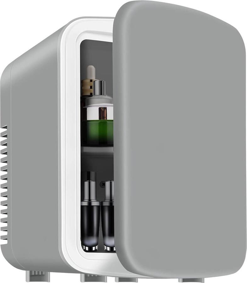 ShopHaven Mini Koelkast 4L Draagbare Koeler en Verwarmer 6 Blikjes Capaciteit Compacte Cosmetica Koelbox 220V 12V Geschikt voor Auto Reizen en Thuis Grijs 24 5x18 5x27 cm