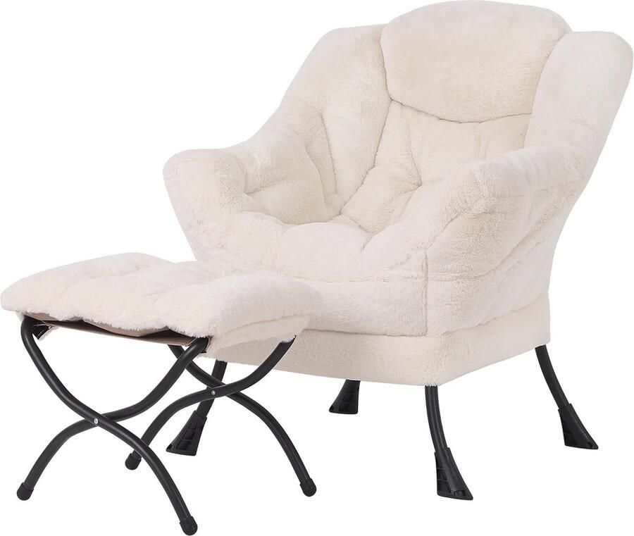 ShopHaven Moderne Lazy Chair Lounge Stoel met Armleuningen en Zijklep Gestoffeerde Leunstoel Set voor Vrije Tijd Leesstoel met Voetensteun voor Kleine Ruimtes Hoekstoel met Acupressuur Effect