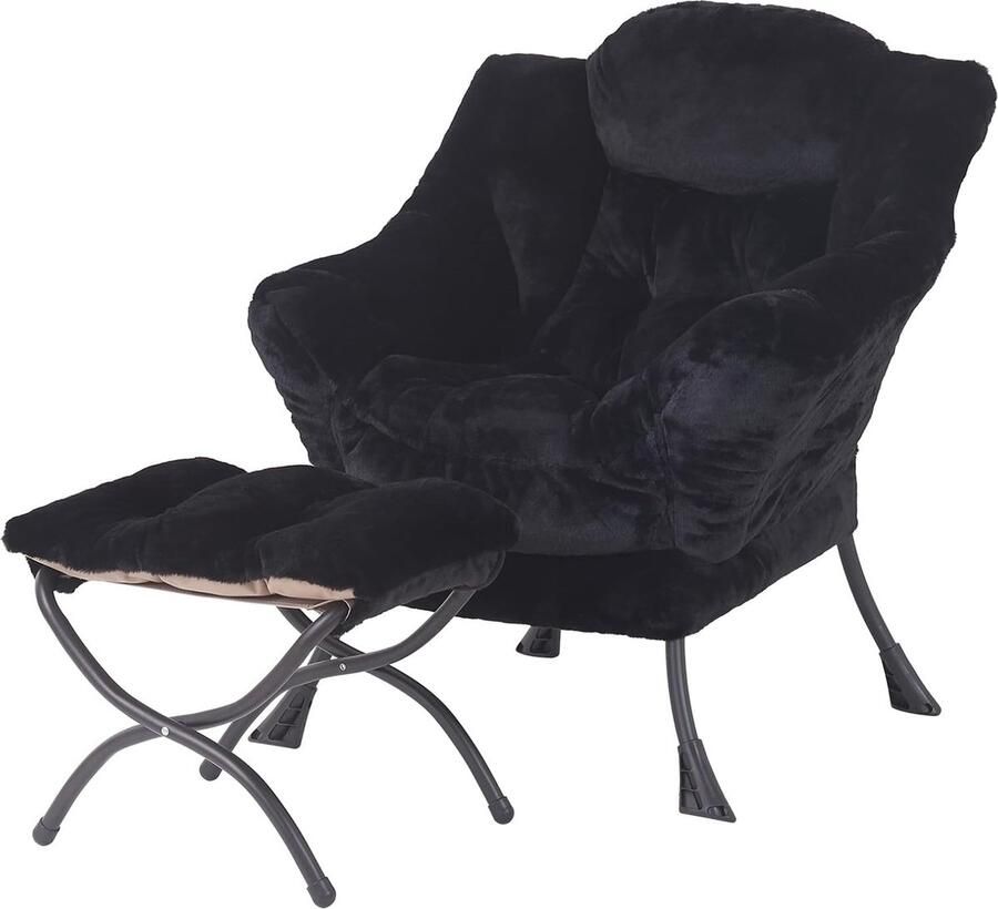 ShopHaven Moderne Relaxstoel met Armleuningen en Zijvak Lounge Accentstoel Gestoffeerde Sofa Set Comfortabele Leesstoel met Voetenbank Ideaal voor Kleine Ruimtes en Hoeken