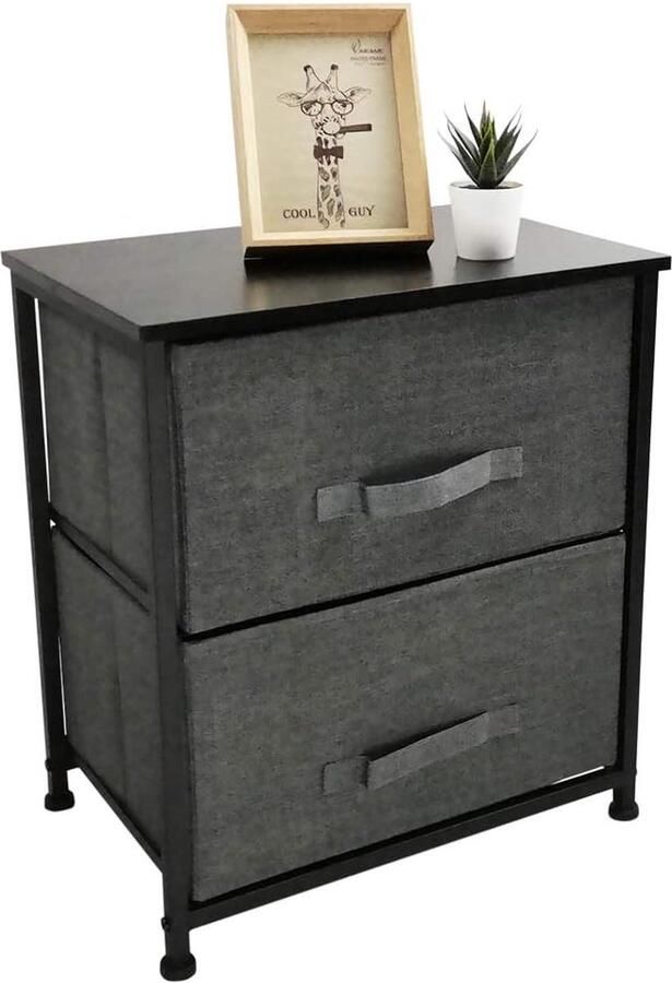 ShopHaven Opbergkast van Stof met 2 Lades Vouwbare Decoratieve Stoffen Ladekast Bedside Tafel Grijs Compacte Opbergoplossing voor Slaapkamer Woonkamer en Hal