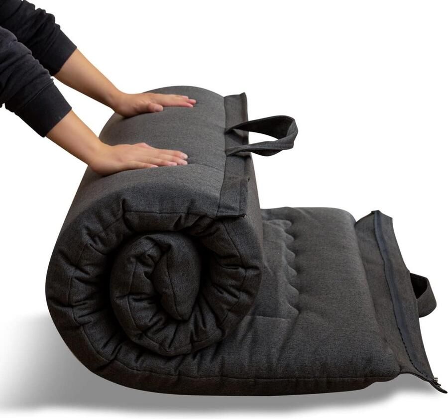 ShopHaven Opvouwbaar Futon Matras met Geheugenschuim – Hypoallergeen – Draagbaar Logeermatras – Met Handvat & Rits – Voor Camping Auto & Binnengebruik