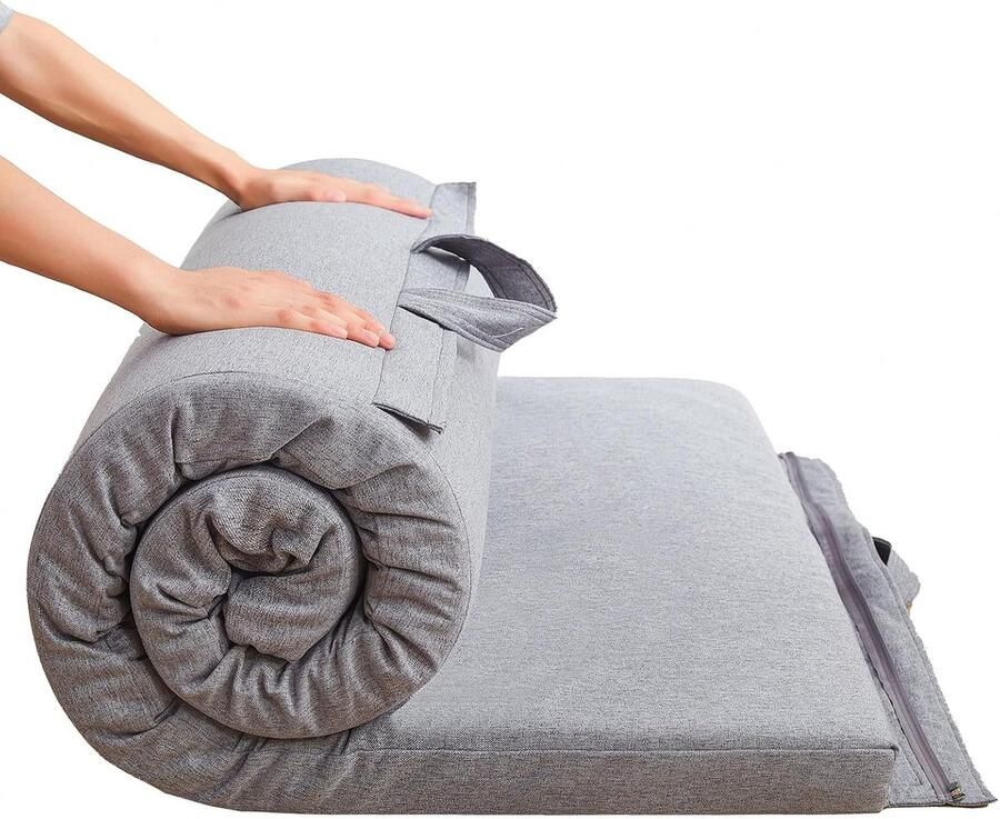 ShopHaven Opvouwbaar Futon Matras met Dikke Schuimvulling Hypoallergeen Slaapmatras met Handvat en Rits Comfortabel Logeermatras voor Binnen en Buiten Campingmatras en Automatras 90x190 cm Grijs - Foto 2