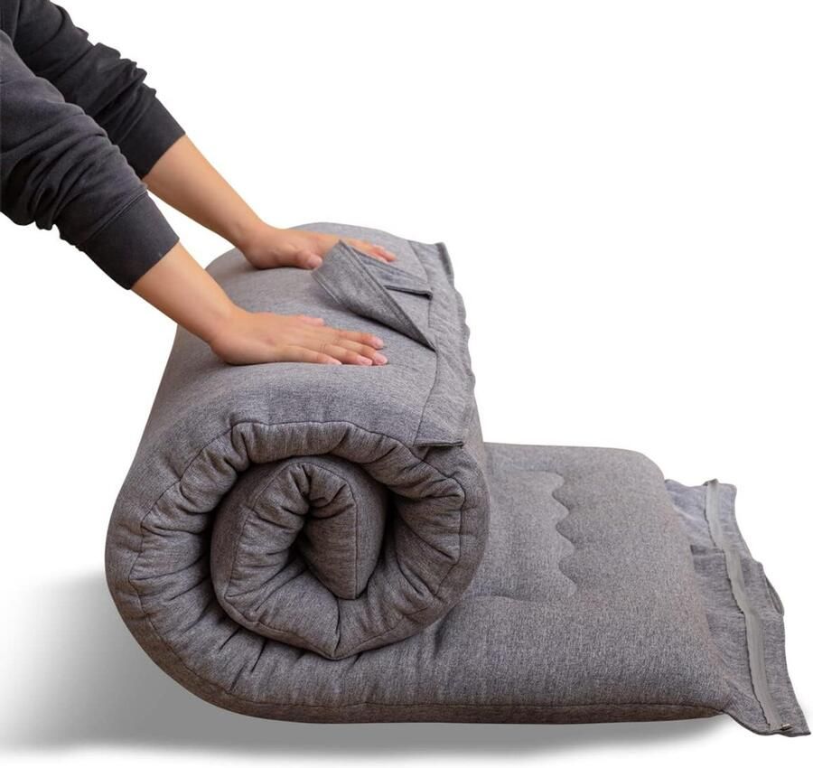 ShopHaven Opvouwbaar Futon Matras met Handvat en Rits – Draagbare Slaapmat – Memory Foam & Hypoallergeen Stof – 190x90 cm – Voor Binnen & Buiten – Camping Logeerbed Auto