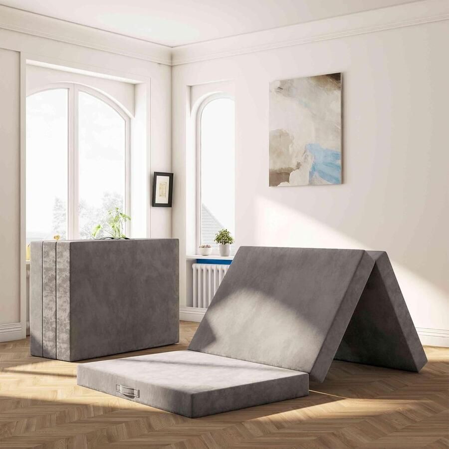 ShopHaven Opvouwbaar Logeermatras met Traagschuim 75x195 cm 10 cm Dikke Vouwmatras 3-Delig Opklapbaar Matras Wasbare Hoes Omkeerbaar Slaapmatras Reisbed Gastmatras