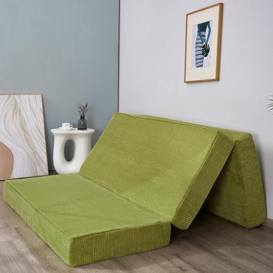 ShopHaven Opvouwbaar Corduroy Matras Driedelig Logeermatras 10 cm Dik Met Wasbare Hoes Ruimtebesparend Gastmatras Vouwmatras voor Vloer Logeerkamer & Camping Zwart Tweepersoons