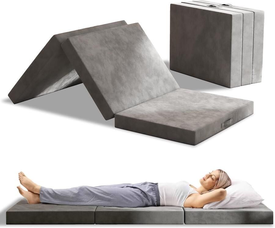 ShopHaven Opvouwbaar Traagschuim Logeermatras 3-Delig Vouwmatras Dubbel 140x195 cm Omkeerbaar en Wasbare Hoes Draagbaar Gastmatras Campingmatras Reisbed Slaapbank - Foto 2