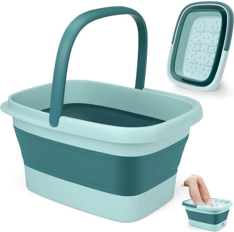 ShopHaven Opvouwbaar Voetbad met Massage Handgreep & Draagbaar Ontwerp Voetenbad Kom Opvouwbare Voetenemmer Massage Voetenbad voor Ontspanning Blauw