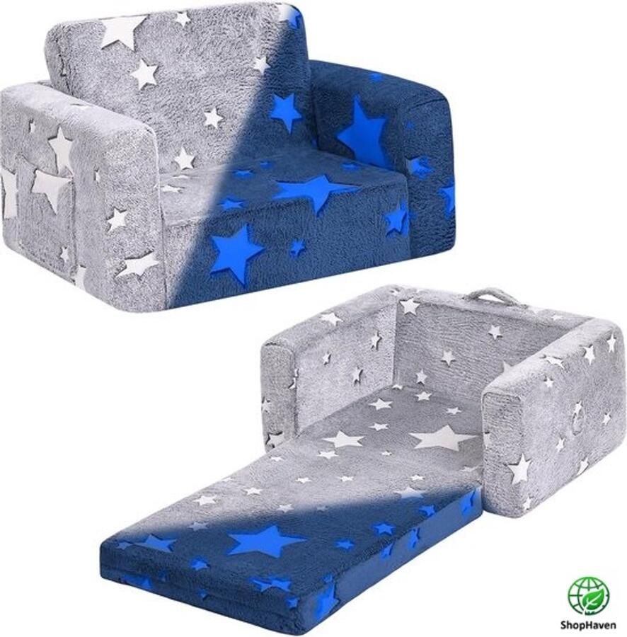 ShopHaven Opvouwbare 2-in-1 Kinderbank en Slaapstoel Phosphorescente Stoel voor Peuters Vouwbare Kinderstoel Speelbank met Zijkussens en Verwijderbare Hoezen voor Meisjes