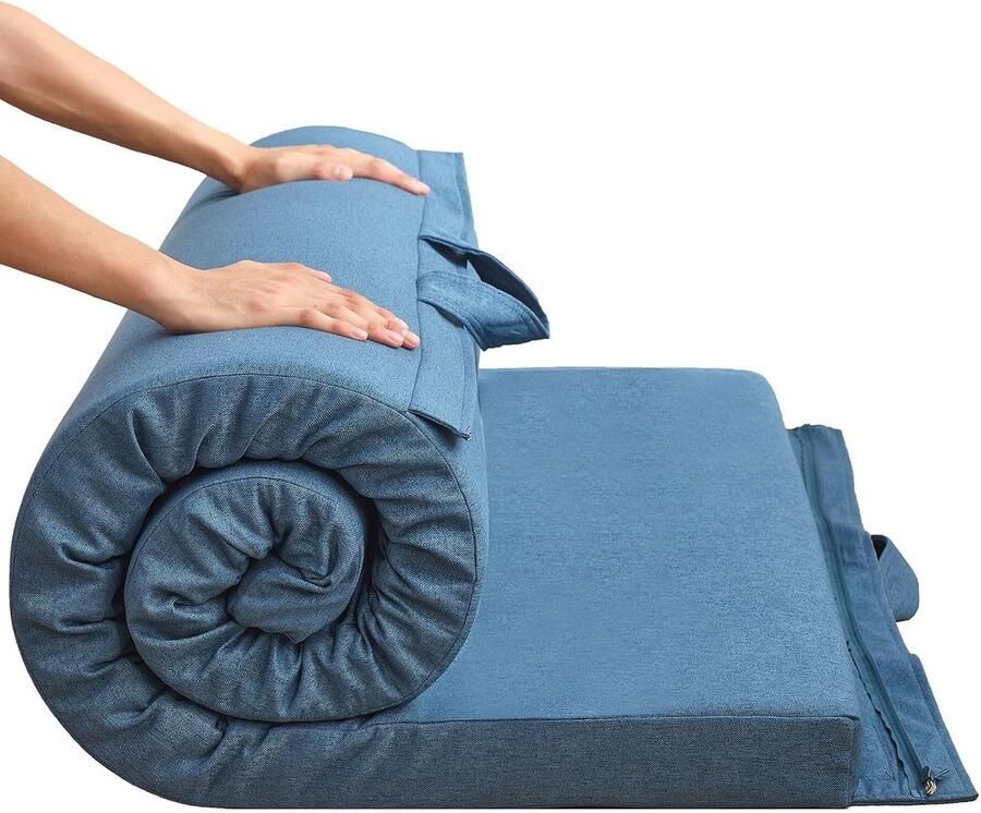 ShopHaven Opvouwbare Futon Matras Hypoallergene Stof Dikke Schuim Vulling Camping Matras met Handvat en Rits Voor Binnen en Buiten Logeermatras voor Gasten en Auto Beige 90x190 cm