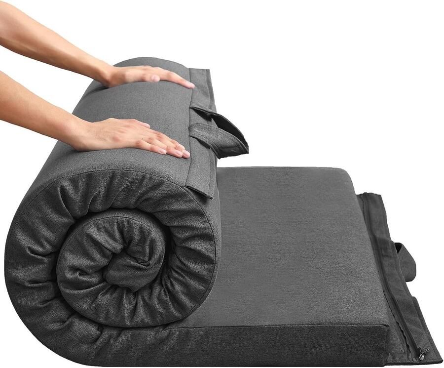 ShopHaven Opvouwbaar Futon Matras met Dikke Schuimvulling Hypoallergene Stof en Afneembare Hoes met Rits Comfortabel Slaapmatras voor Camping Logees en Auto 90x190 cm Antraciet