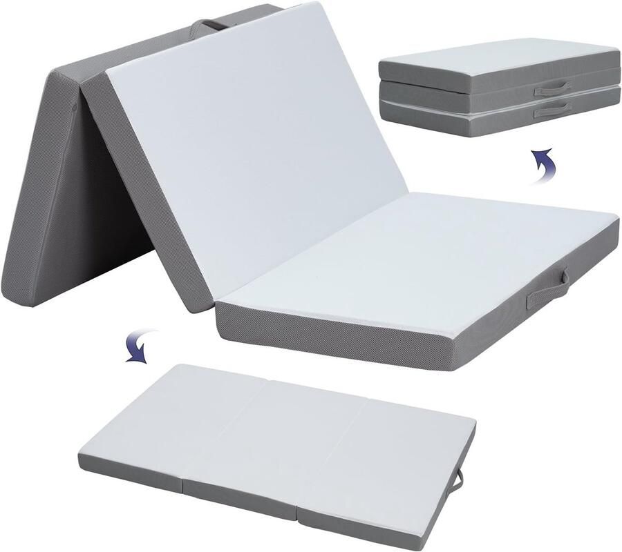 ShopHaven Opvouwbare Logeermatras 3-Delige Vouwmatras Dikke Schuim Matras 75x195x10 cm Gastmatras voor Volwassenen Opvouwbare Slaapmat Afneembare & Wasbare Hoes Vouwbed Comfortabele Slaapoplossing