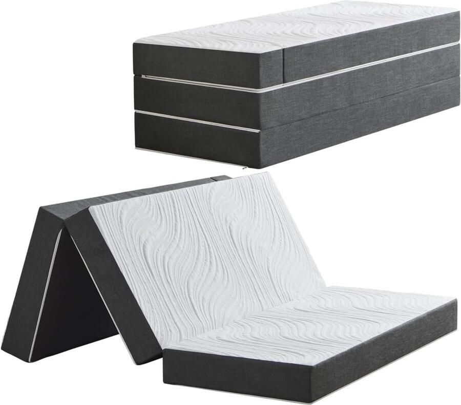 ShopHaven Opvouwbare Matras 4-Delig 90x200x15 cm Vouwbaar Logeerbed met Afneembare Hoes Wasbaar en Inklapbaar Reismatras Camping Matras Gastbed Grijs Hoogte van het artikel: 15 0 centimeter