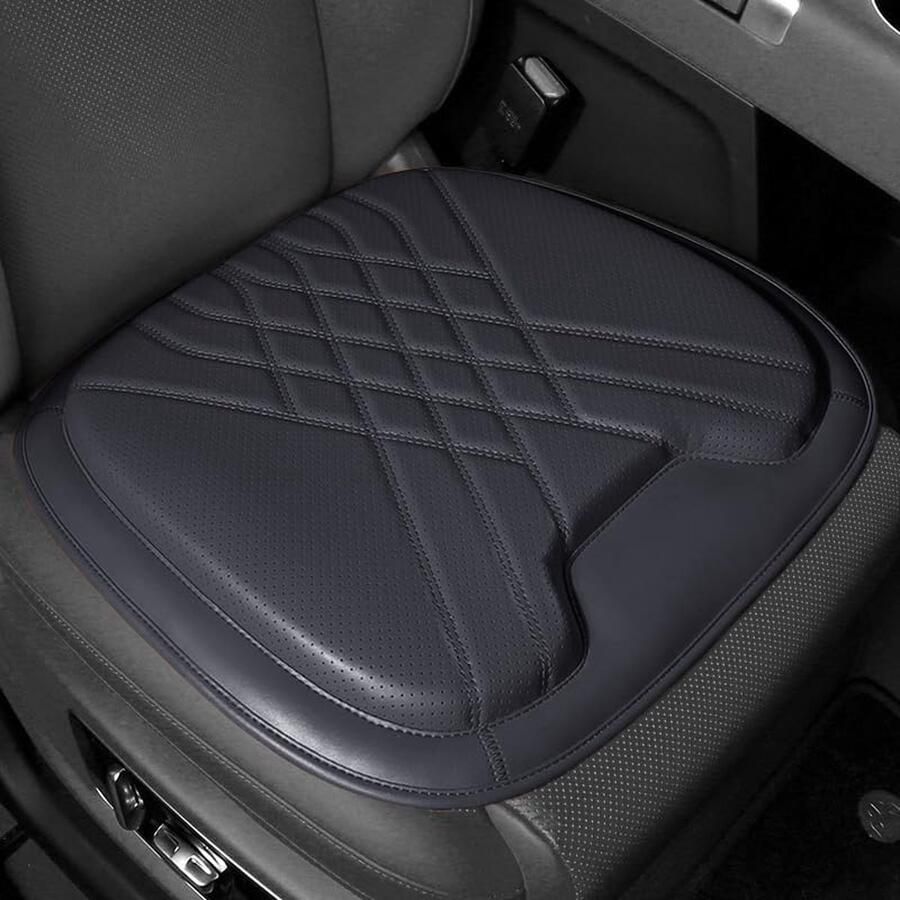 ShopHaven PU Lederen Zitkussen Memory Foam Autozitkussen Comfort Verhogingskussen voor Heupen en Staartbeen Zitkussen voor Auto Kantoorstoel en de Meeste Stoelen Zwart 1 Stuk