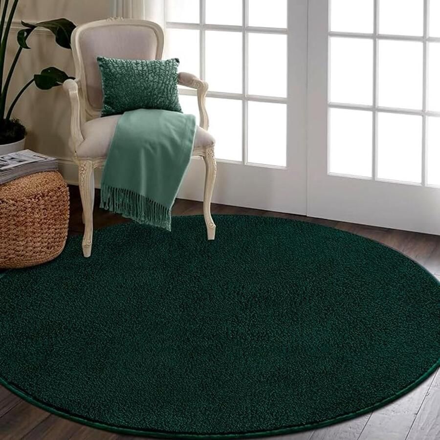 ShopHaven Rond Vloerkleed Fluffy Wasbaar – Hoogpolig Zacht Tapijt 200 cm – Rond Kleed voor Woonkamer of Slaapkamer – Modern Groen Gebiedskleed – Wasmachine Geschikt – Gezellig & Decoratief – Antislip Rug – Kinder- & Huisdiervriendelijk Ask ChatGPT