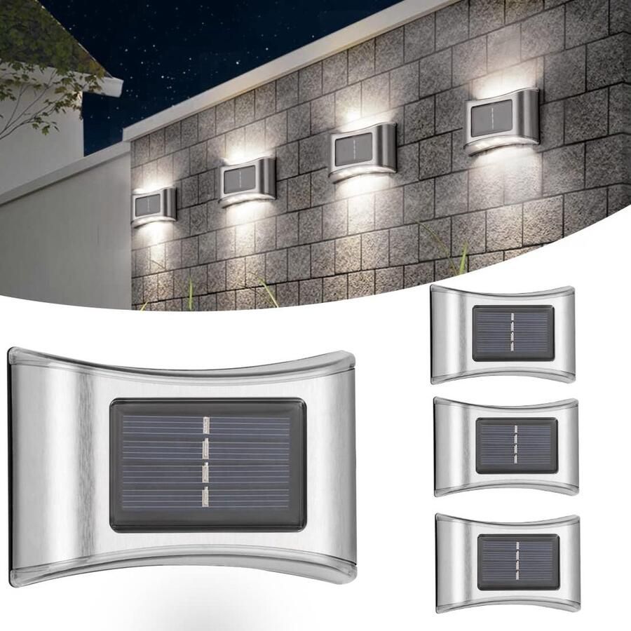 ShopHaven Solar Lampen Outdoor 4-Pack Koud Wit Draadloos Waterdicht Tuin Verlichting voor Pad Oprit Tuinhek Energierating F