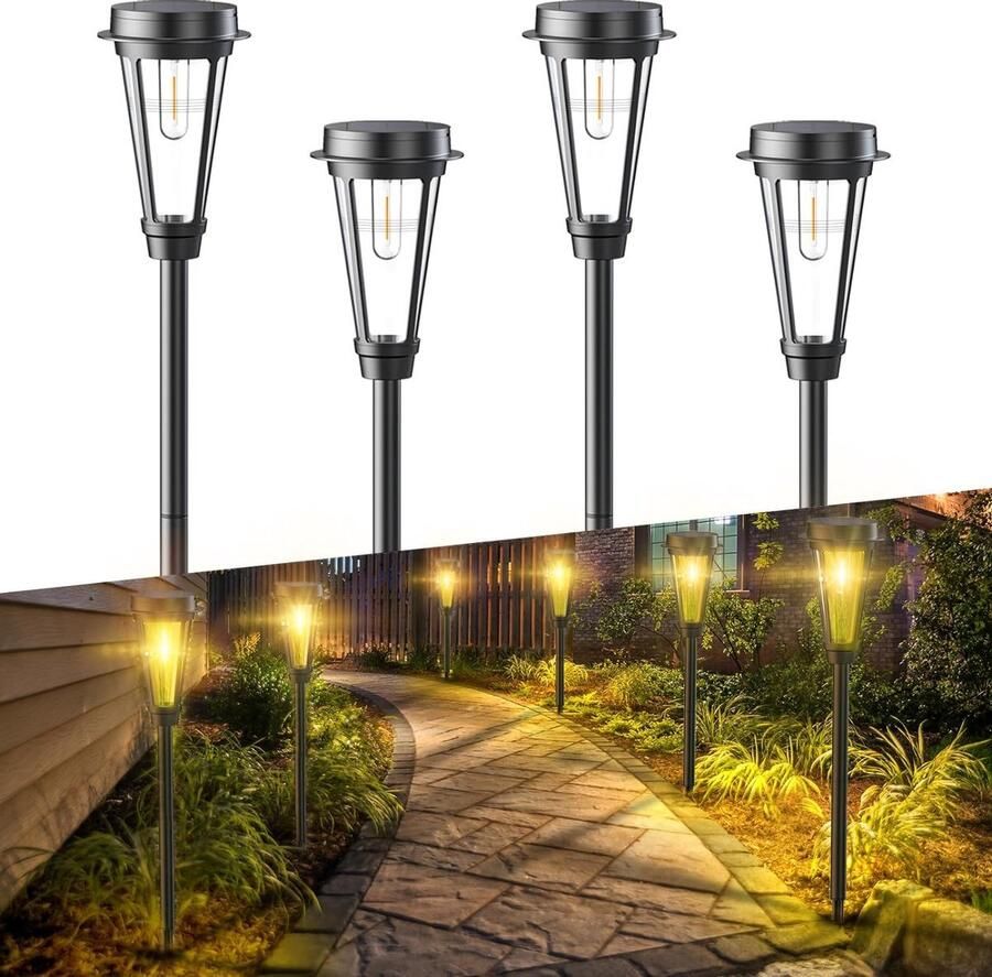 ShopHaven Tuinverlichting Set van 4 Waterdicht LED Zonne-energie Lampen voor Tuinpaden Landschapsverlichting