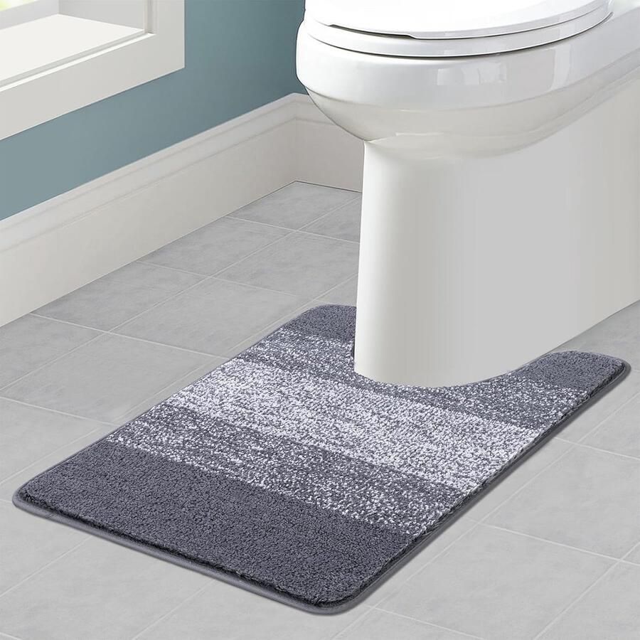 ShopHaven U-vormige Toiletmat – Ultra Zachte Badmat – 50x60 cm – Antislip & Wasbaar – Absorberende WC Mat – Grijze Toiletmat – Badkamer Vloerkleed – Contourmat voor Toilet – Comfort Mat voor WC