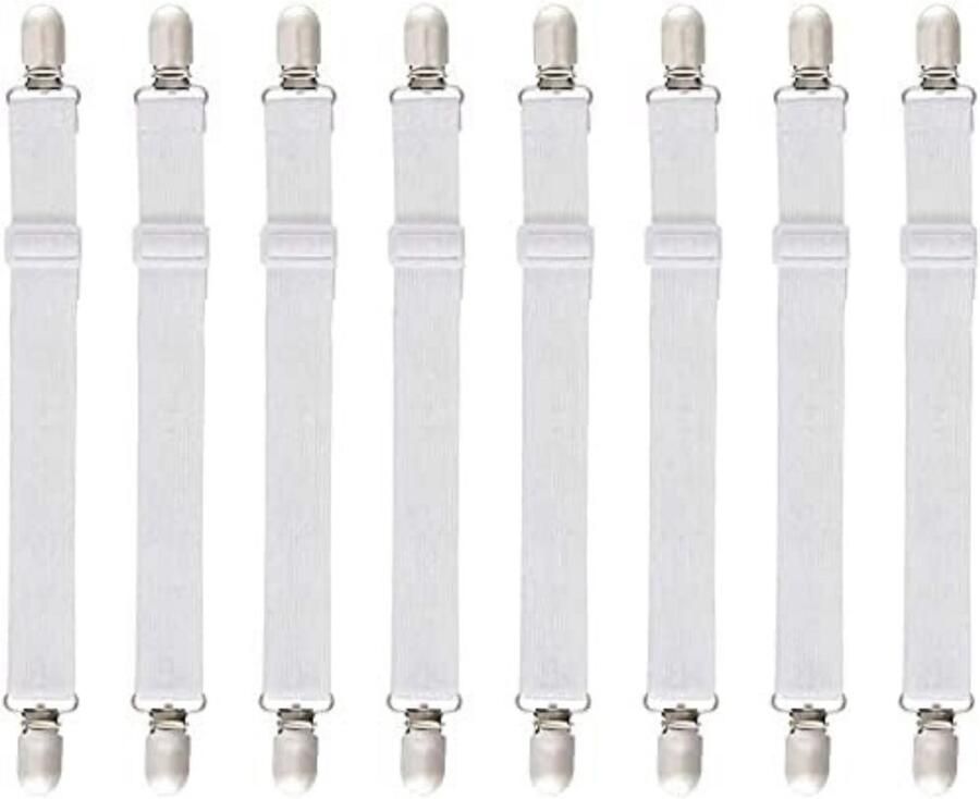 ShopHaven Verstelbare Hoeslaken Spanners Set – 8 Stuks – Bedbinder met Metalen Clips – Elastische Laken Spanners voor Matras Hoeslaken Strijkplank of Bank – Antislip Bed Sheet Tensioners – Verstelbaar tot Perfecte Pasvorm Ask ChatGPT