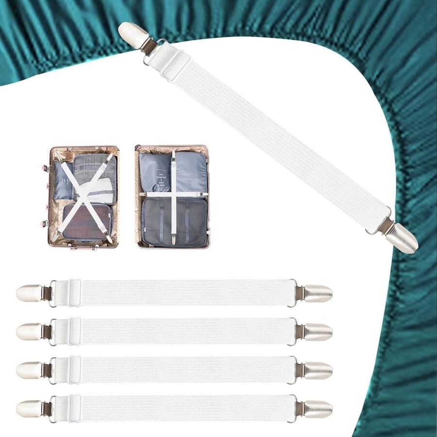 ShopHaven Verstelbare Matrasband Set van 5 Stuks – Tot 130 cm – Elastische Hoeslaken Spanbanden – Lakenhouders voor Bed Matras Bankkussen en Bedtextiel – Zwart – Matrasbinder – Lakenklemmen Ask ChatGPT