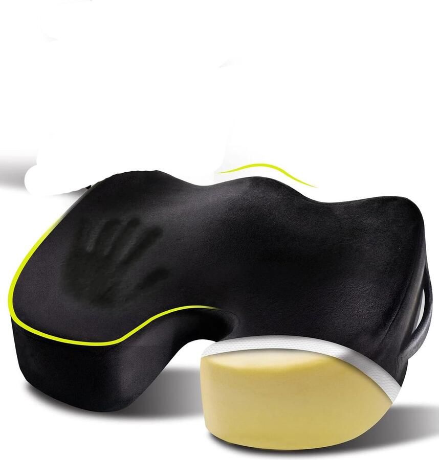 ShopHaven Verstevigd Coccyx Orthopedisch Zitkussen Memory Foam Ergonomisch Zitkussen voor Zwaardere Personen Geschikt voor Bureaustoel Autostoel Rolstoel Zwart